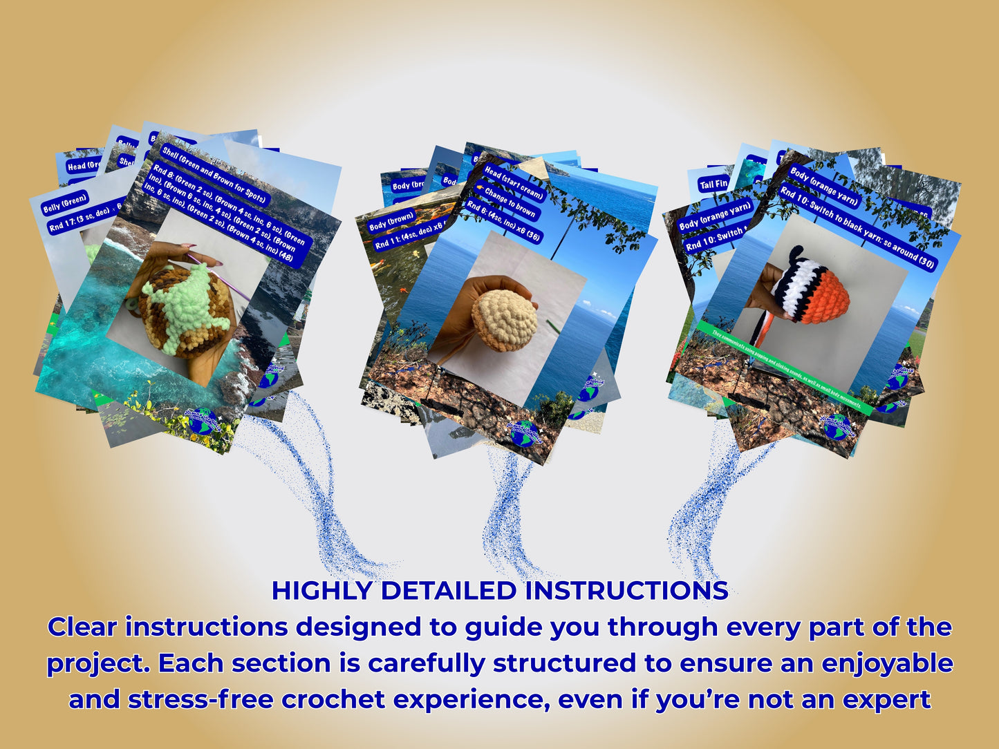 MEGA INDONESIAN BUNDLE: 3 CROCHET PATTERNS: MONKEY, SEA TURTLE AND CLOWN FISH + EBOOK Your Passport to Crochet: A Beginner’s Journey with Around the World Patterns