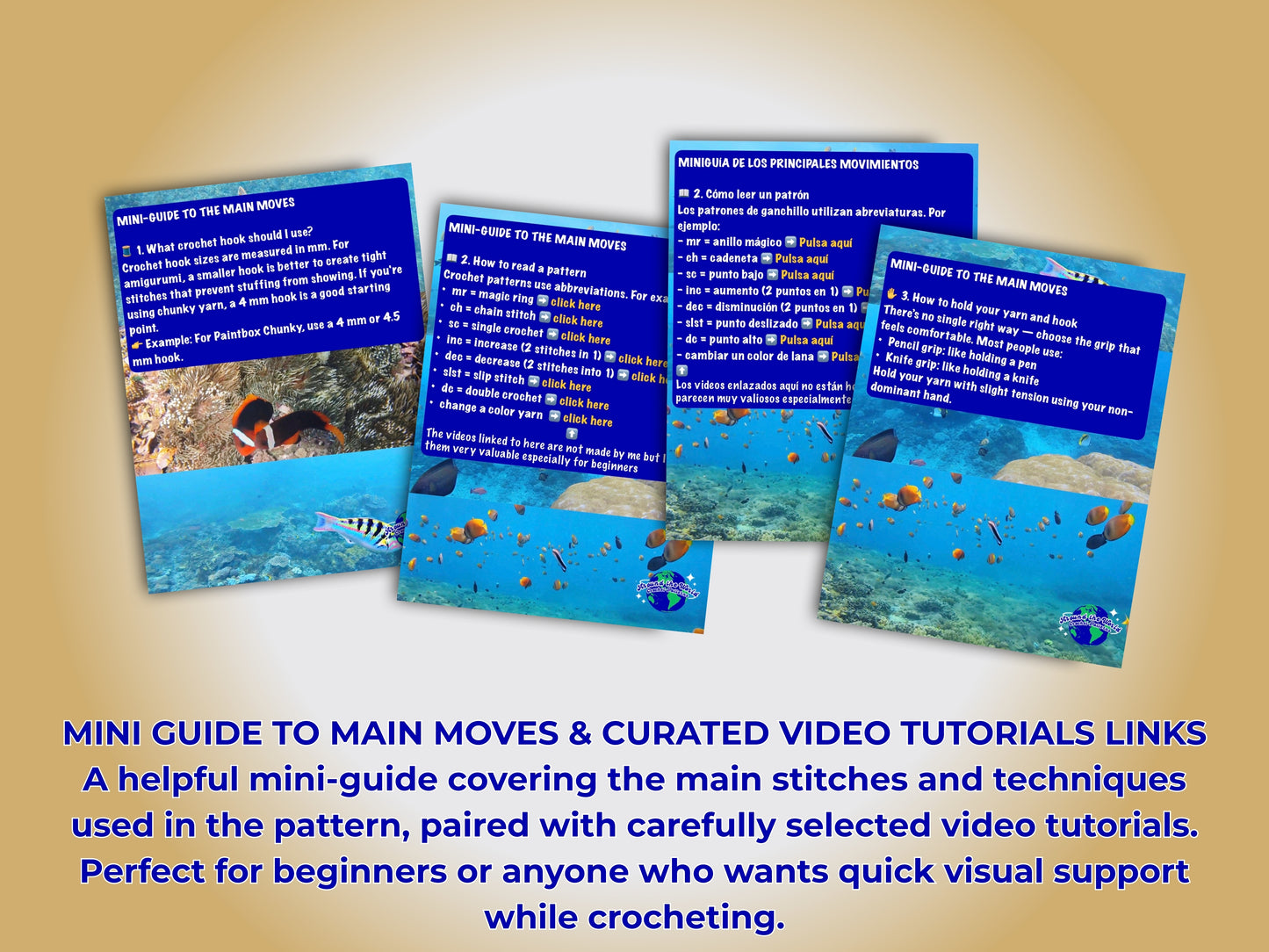 MEGA INDONESIAN BUNDLE: 3 CROCHET PATTERNS: MONKEY, SEA TURTLE AND CLOWN FISH + EBOOK Your Passport to Crochet: A Beginner’s Journey with Around the World Patterns