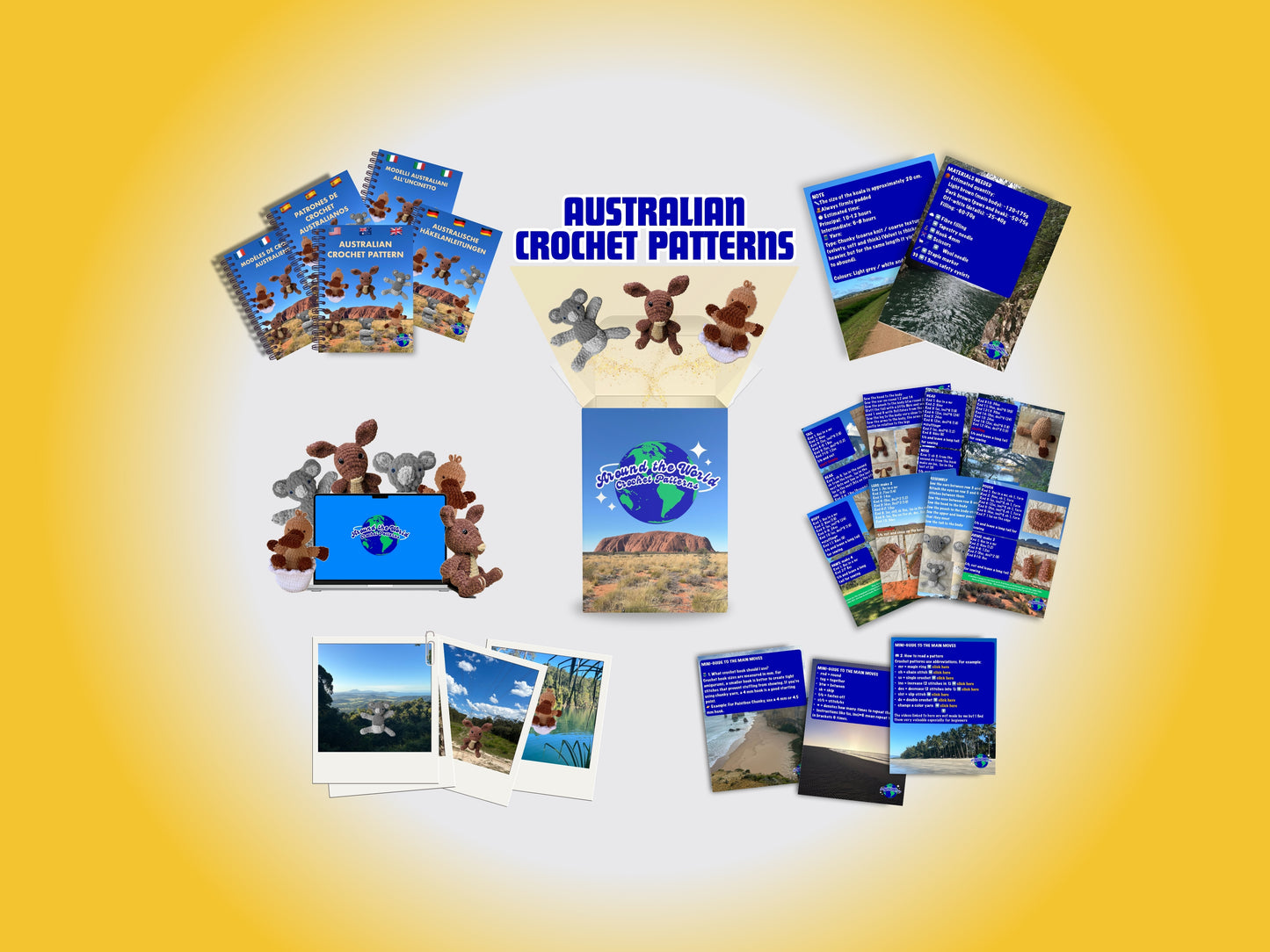 AUSTRALIAN BUNDLE 3 CROCHET PATTERNS: KANGAROO, PLATYPUS AND KOALA