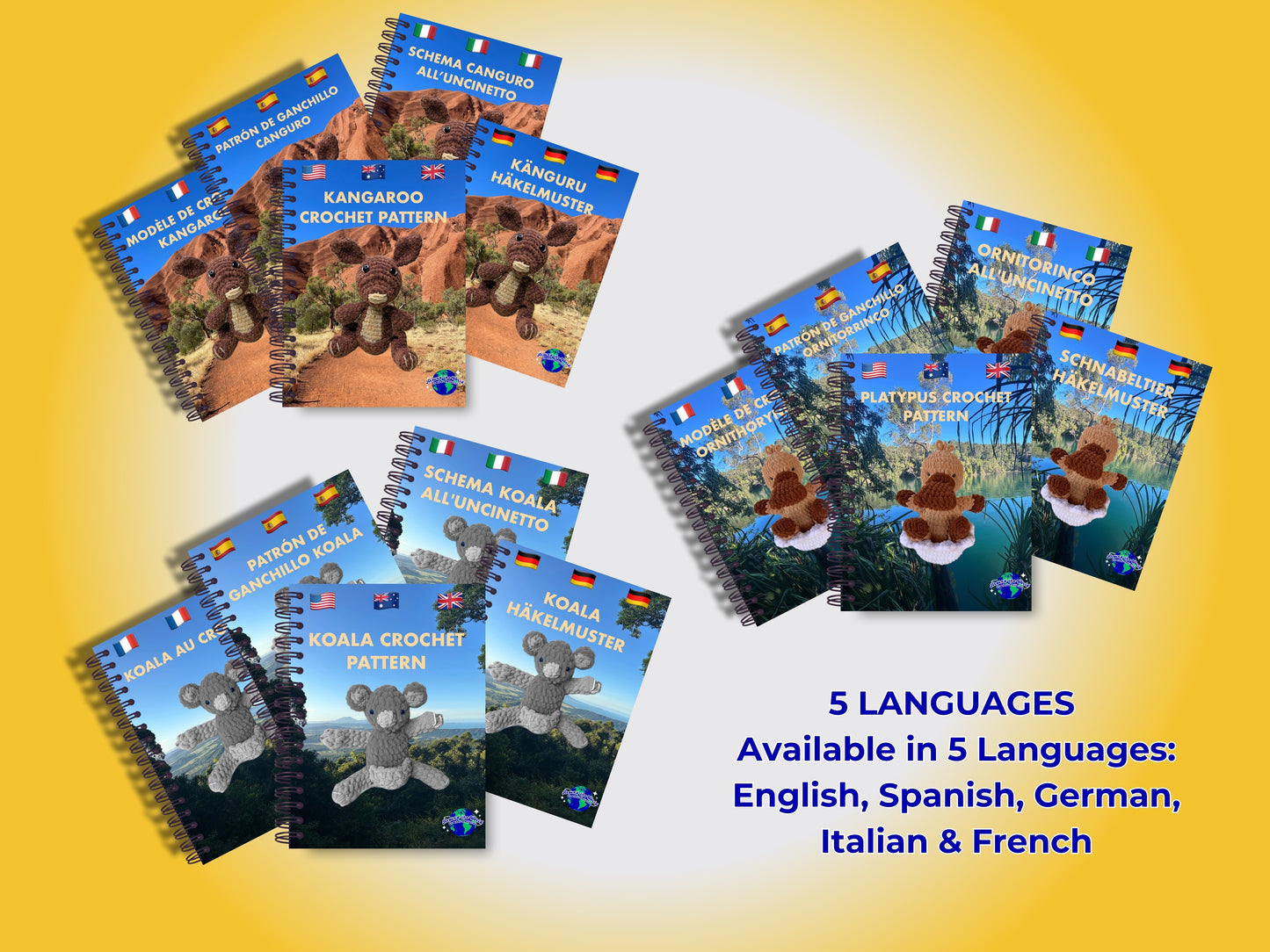 AUSTRALIAN BUNDLE 3 CROCHET PATTERNS: KANGAROO, PLATYPUS AND KOALA