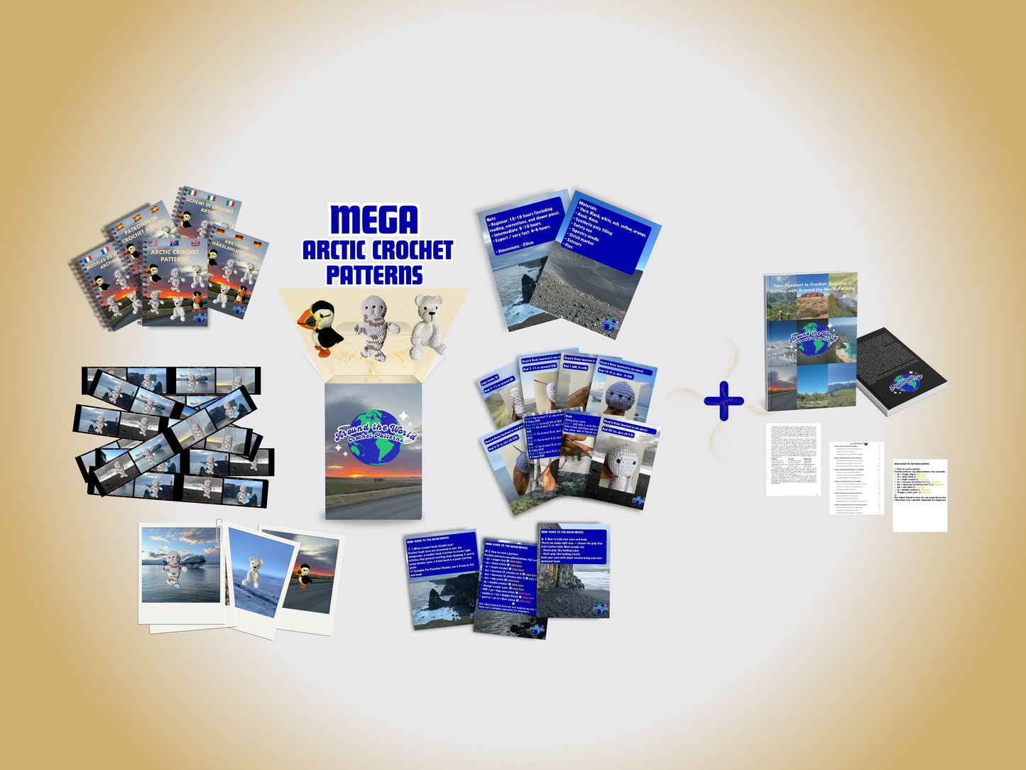 MEGA ARCTIC BUNDLE: 3 CROCHET PATTERNS: PUFFIN, POLAR BEAR AND SEAL + EBOOK Your Passport to Crochet: A Beginner’s Journey with Around the World Patterns