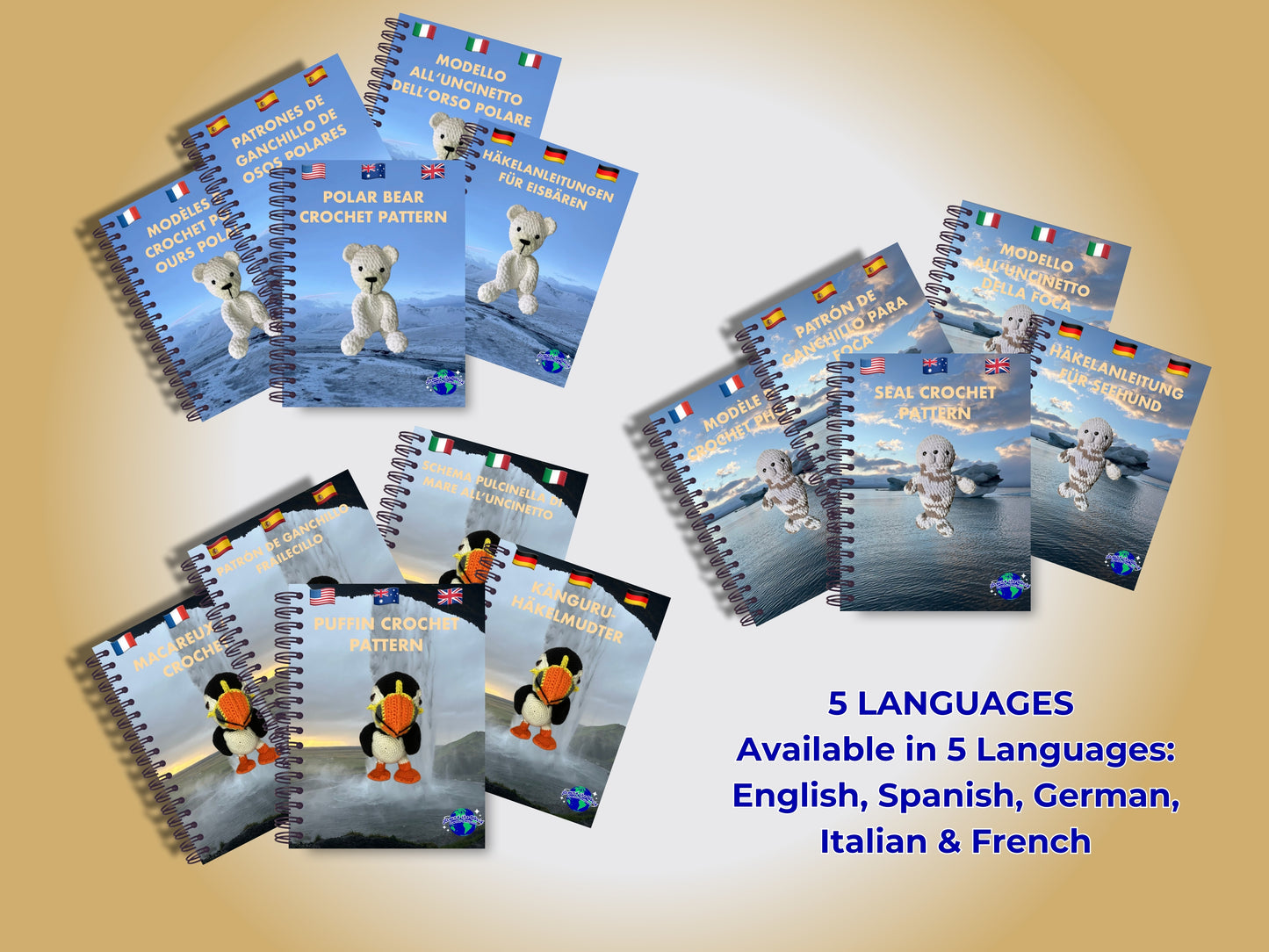 MEGA ARCTIC BUNDLE: 3 CROCHET PATTERNS: PUFFIN, POLAR BEAR AND SEAL + EBOOK Your Passport to Crochet: A Beginner’s Journey with Around the World Patterns